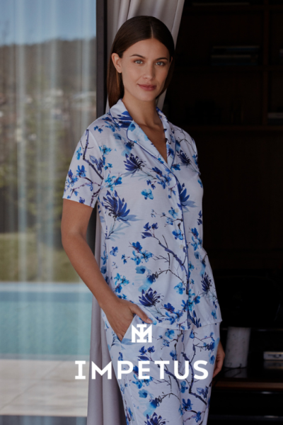 Pijama de mujer abierto de manga corta y pantalón largo, Impetus