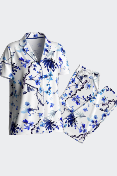 Pijama de mujer abierto de manga corta y pantalón largo, Impetus