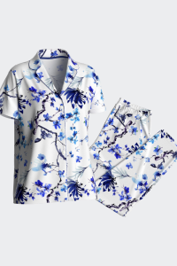 Pijama de mujer abierto de manga corta y pantalón largo, Impetus