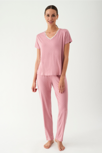 Pijama de mujer manga corta y pantalón largo en modal ROSA, Promise