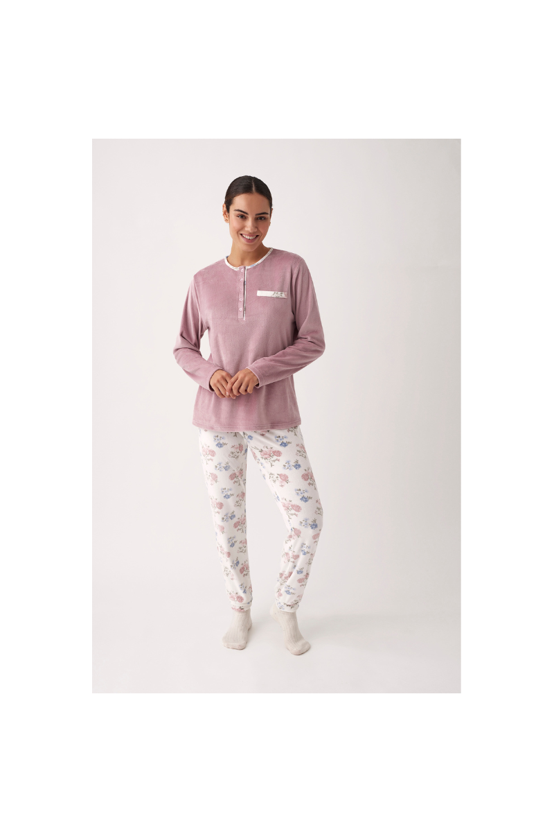 Pijama de mujer de terciopelo elástico ROSA VINTAGE, Promise