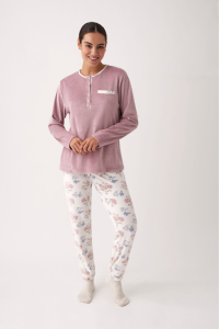 Pijama de mujer de terciopelo elástico ROSA VINTAGE, Promise