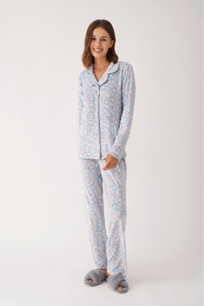 Pijama abierto de terciopelo elástico AZUL, Promise