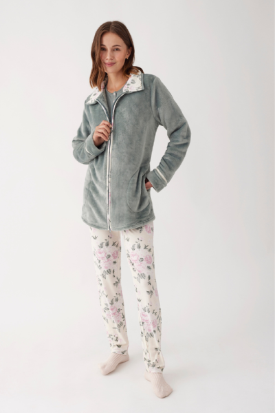 Conjunto 3 Piezas bata y pijama VERDE VINTAGE, Promise