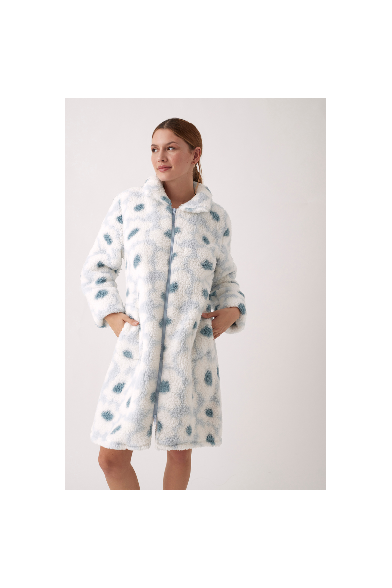 Bata de borreguito con cremallera FLOR BLANCA, Promise