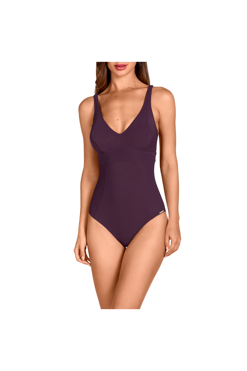 Bañador Liso Berenjena 2671 | Escote V y Control Abdominal, Dolores Cortés