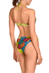 Bikini Bandeau Tropical Verde Lima | Estampado Hojas Multicolor | Dolores Cortés