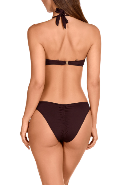 Bikini Halter Liso Chocolate Dolores Cortés | Top Triángulo Detalle Dorado | Comprar Online