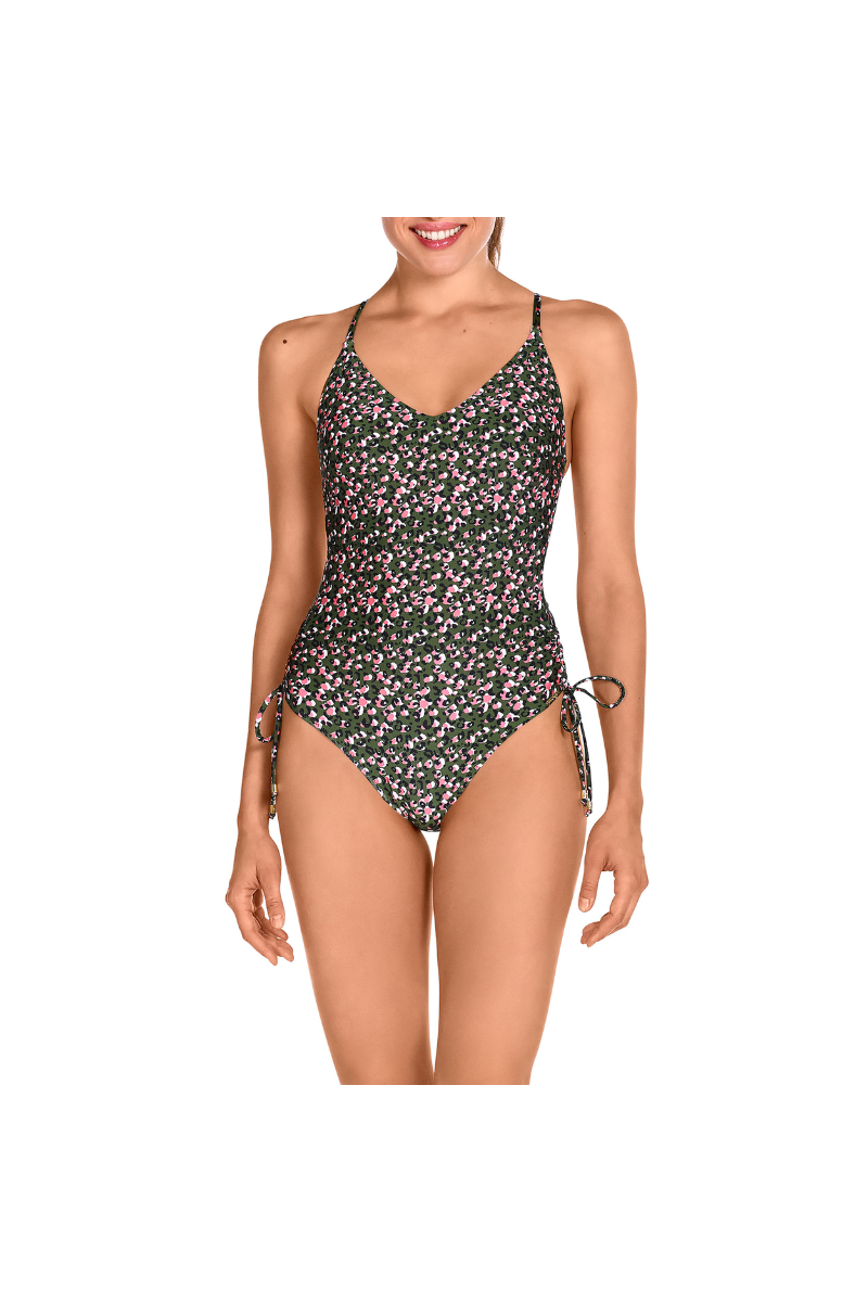 Bañador Leopardo Verde Rosa Dolores Cortés 2553 | Espalda Cruzada y Lazada Lateral | Comprar Online