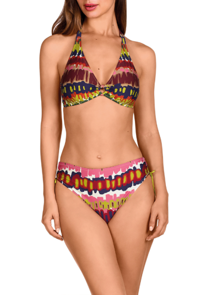 Bikini Étnico Multicolor Dolores Cortés 2606 | Top Copas Preformadas Halter | Comprar Online