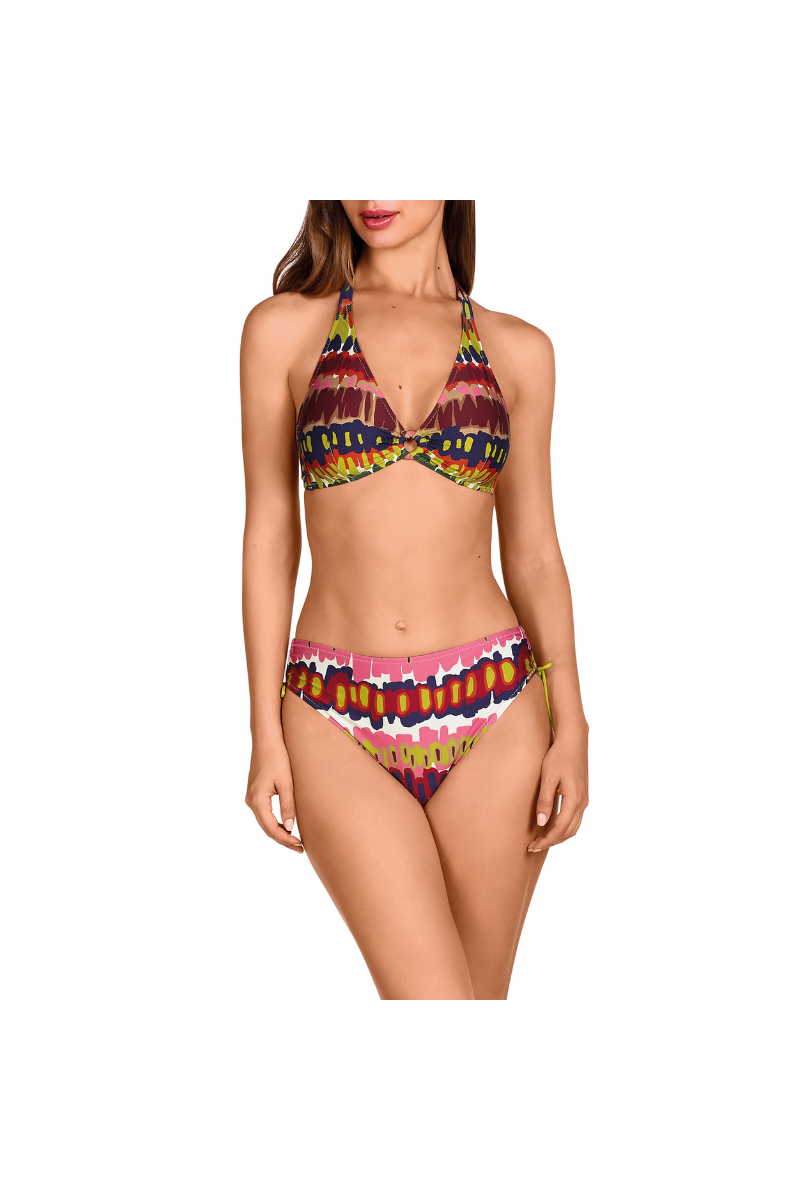 Bikini Étnico Multicolor Dolores Cortés 2606 | Top Copas Preformadas Halter | Comprar Online