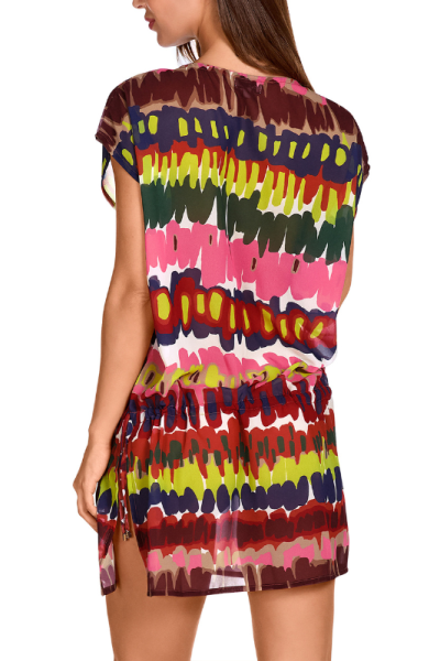 Vestido Playero Kaftan Dolores Cortés 2605 | Étnico Multicolor Cintura Anudada | Comprar Online