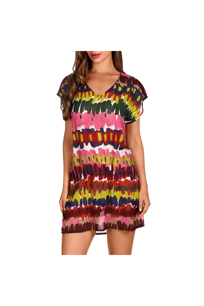 Vestido Playero Kaftan Dolores Cortés 2605 | Étnico Multicolor Cintura Anudada | Comprar Online