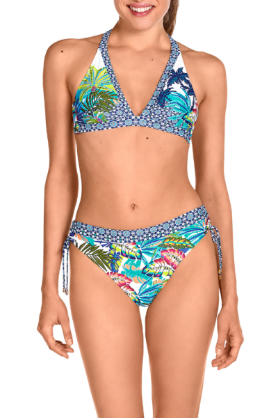 Bikini Tropical Azul Dolores Cortés 2568 | Top Triángulo Copas Extraíbles | Comprar Online