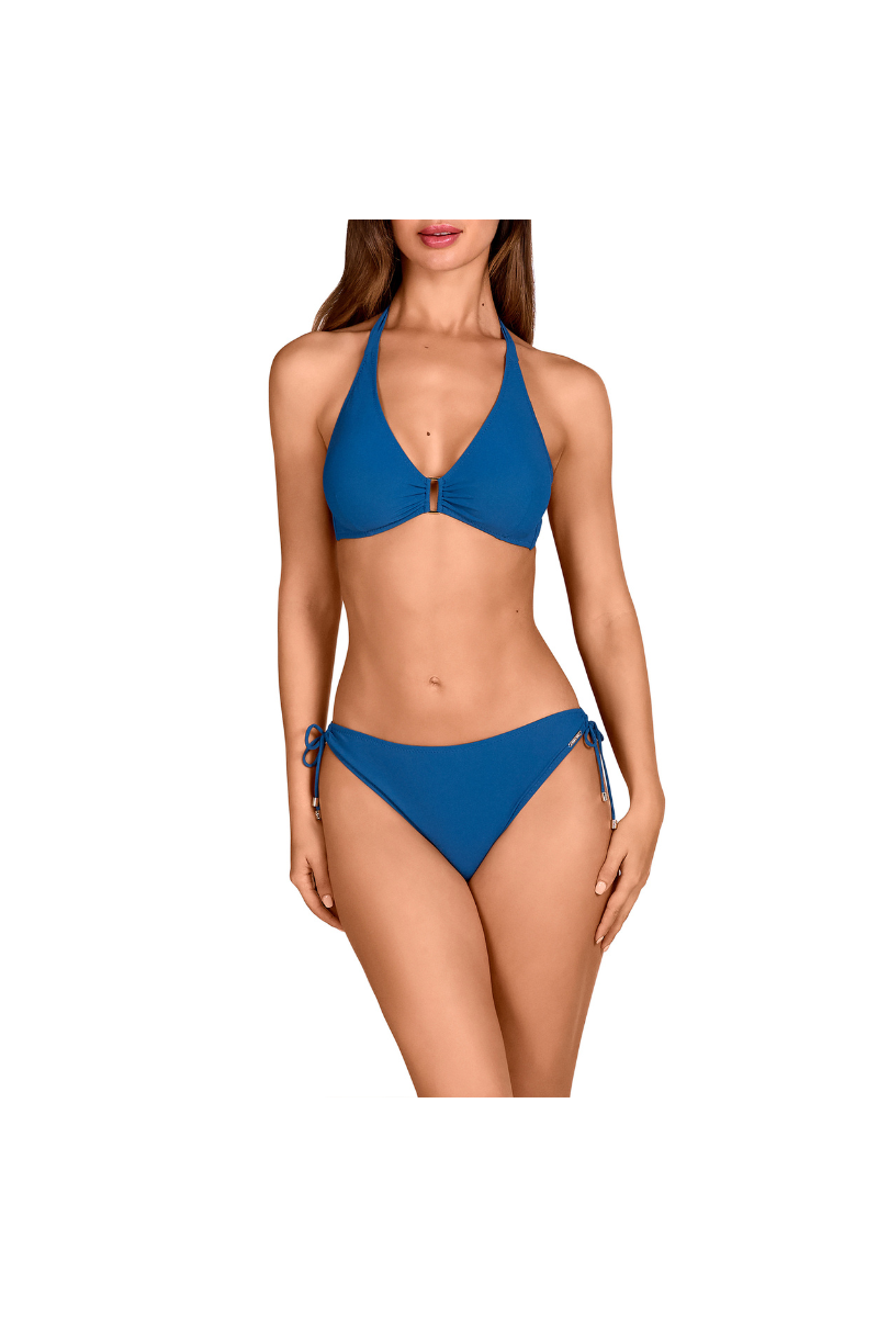 Bikini Halter Liso Azul Klein Dolores Cortés 2662 | Copa C Extraíble y Braga Lazo Corredero | Comprar Online