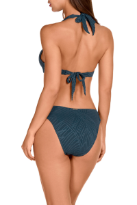 Bikini Textura Hojas Azul Petróleo Dolores Cortés 2586 | Top Halter Copa C y Braguita Clásica | Comprar Online