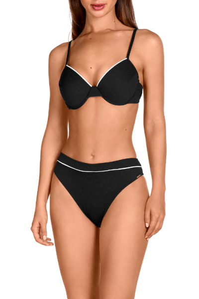 Bikini Negro Textura Piqué Dolores Cortés 2630 | Copa con Aro y Ribete Blanco | Comprar Online
