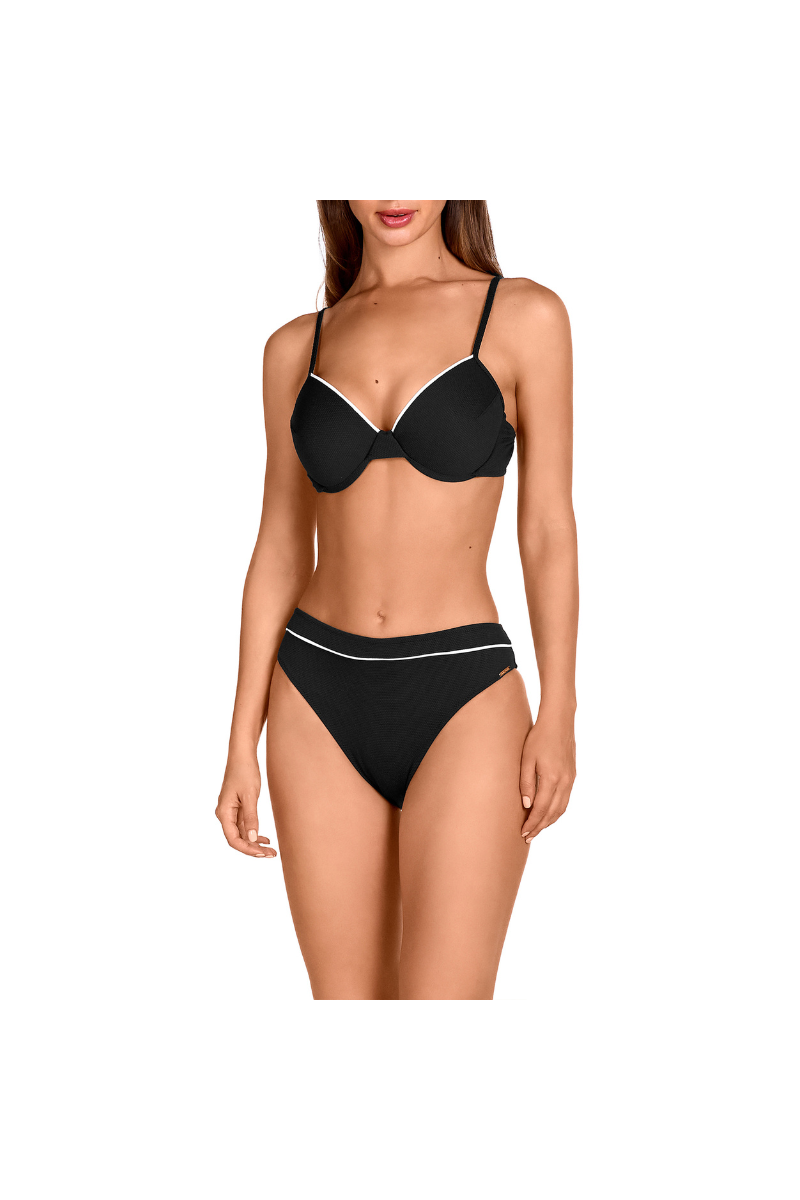 Bikini Negro Textura Piqué Dolores Cortés 2630 | Copa con Aro y Ribete Blanco | Comprar Online