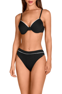 Bikini Negro Textura Piqué Dolores Cortés 2630 | Copa con Aro y Ribete Blanco | Comprar Online
