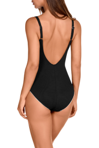 Bañador Negro Textura Piqué Dolores Cortés 2629 | Copa Preformada y Espalda Escotada | Comprar Online