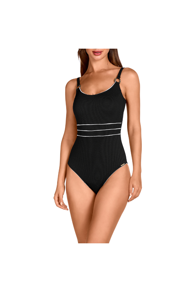 Bañador Negro Textura Piqué Dolores Cortés 2629 | Copa Preformada y Espalda Escotada | Comprar Online