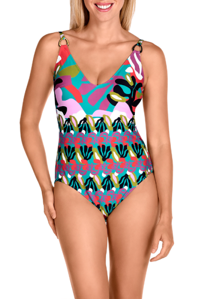 Bañador Estampado Multicolor Dolores Cortés 2643 | Copas Preformadas Anilla Oro | Comprar Online