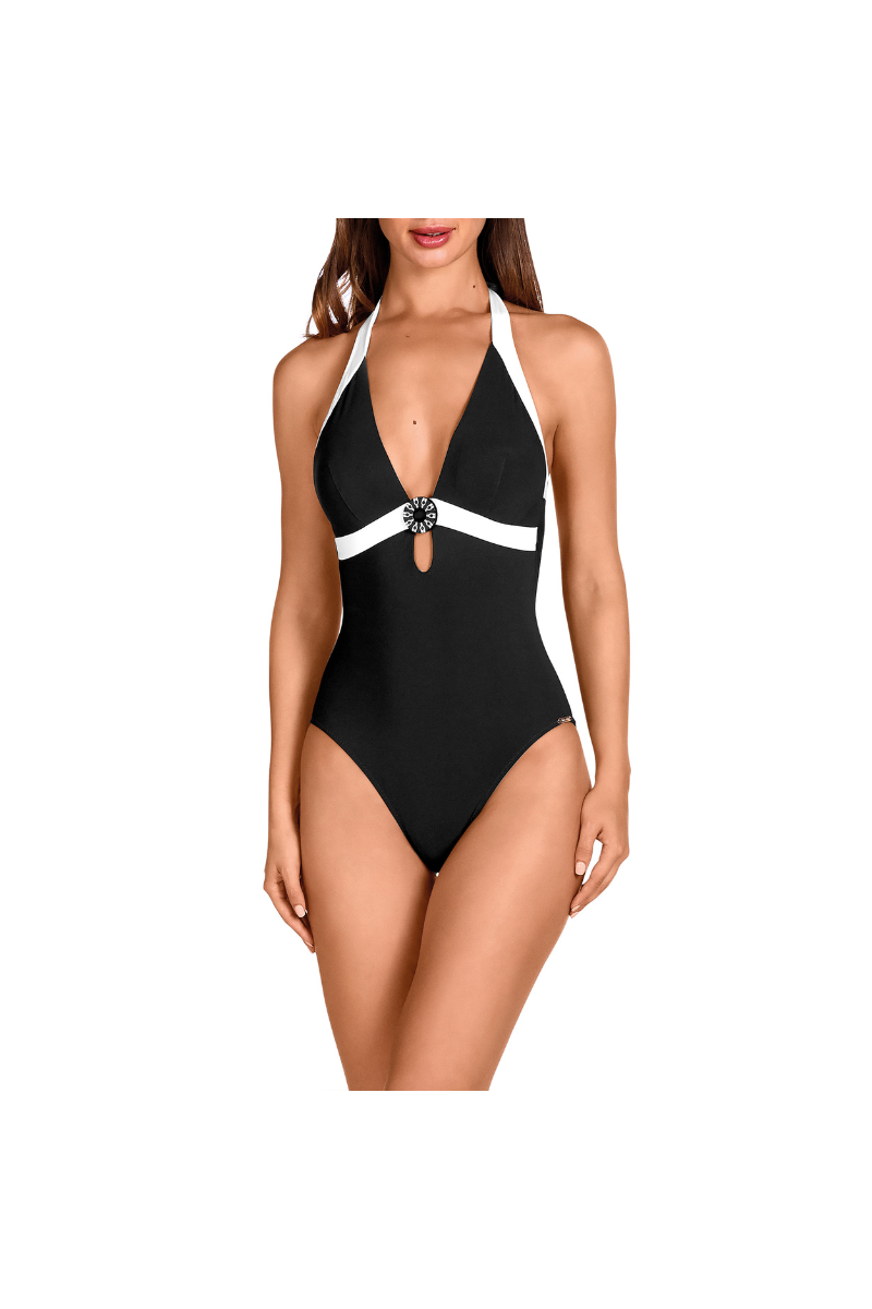 Bañador Bicolor Negro Blanco Dolores Cortés 2533 | Copas Extraíbles y Tirantes Multiposición | Comprar Online
