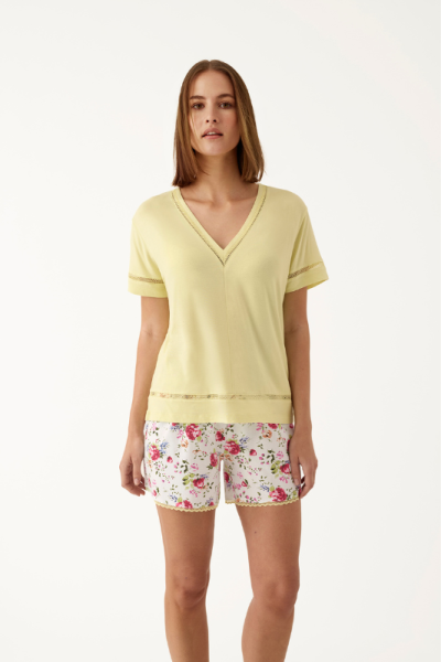 Pijama Mujer Corto Viscosa | Promise | Top Pistacho, Shorts Floral | Comprar Online