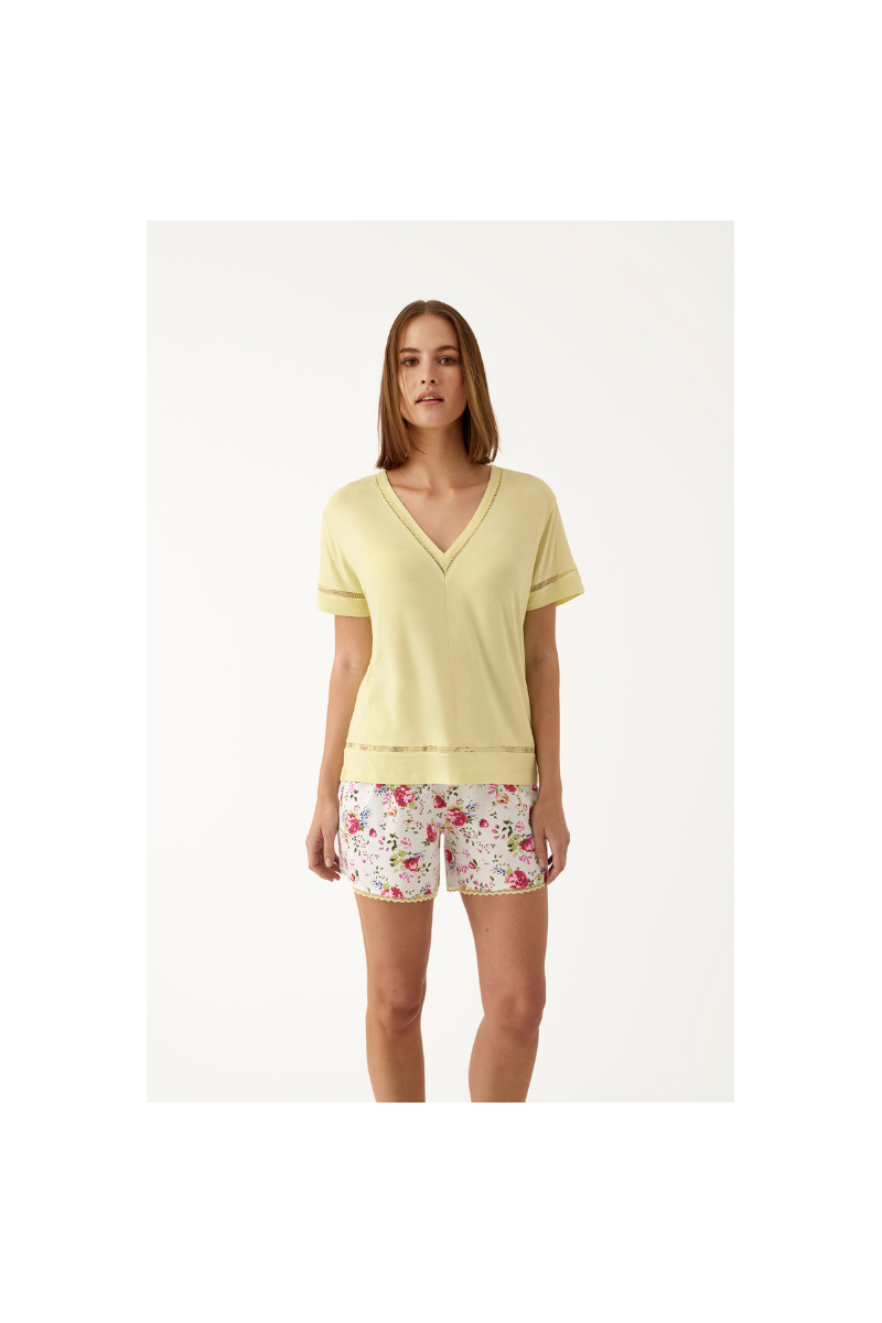 Pijama Mujer Corto Viscosa | Promise | Top Pistacho, Shorts Floral | Comprar Online