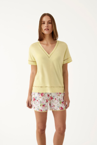 Pijama Mujer Corto Viscosa | Promise | Top Pistacho, Shorts Floral | Comprar Online