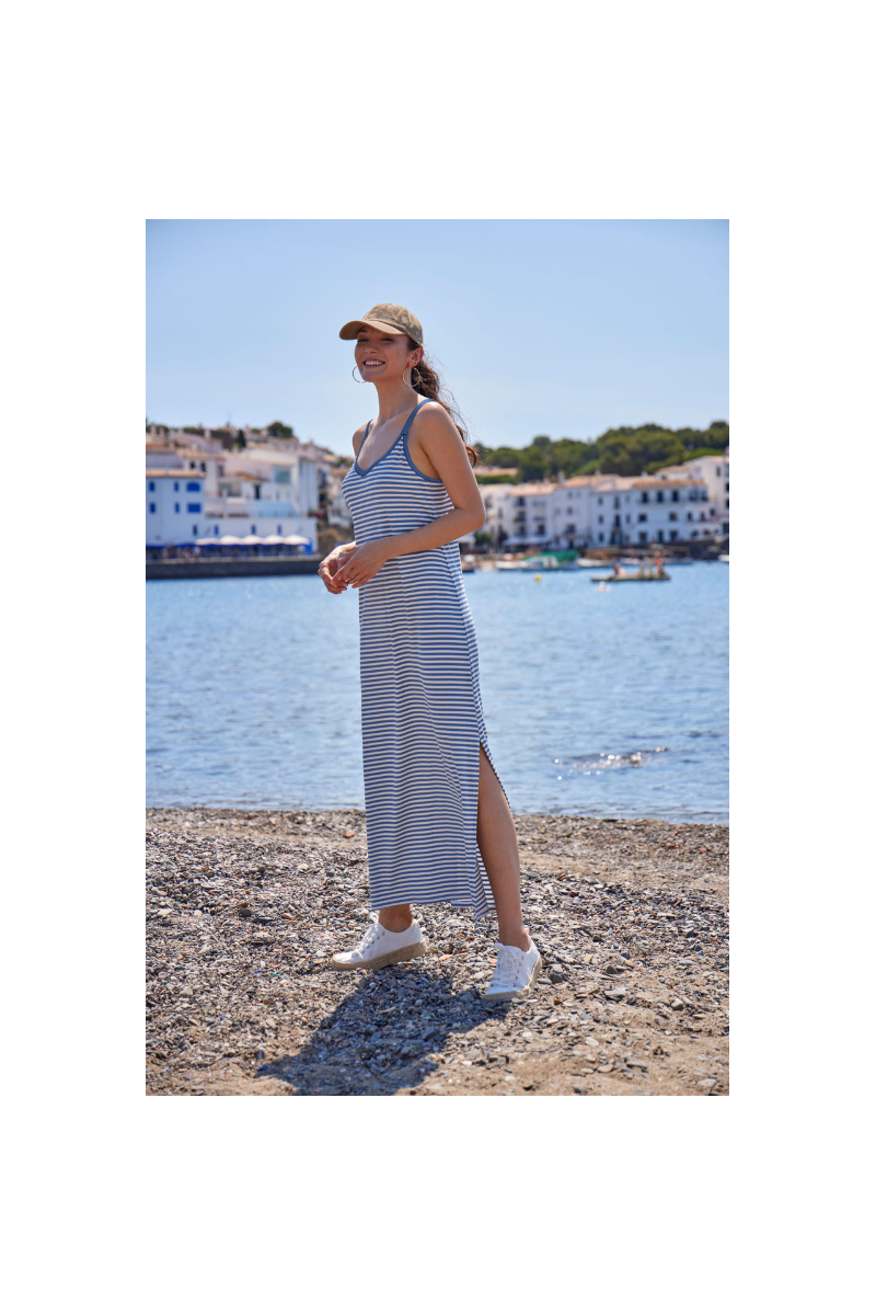 Vestido Largo Sicilia Janira | Rayas Marineras Azul Blanco Maxi Verano | Comprar Online