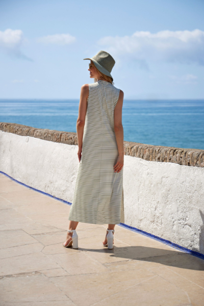 Vestido Largo Marina Bay Janira | Rayas Verde Pistacho Blanco Maxi Sin Mangas | Comprar Online