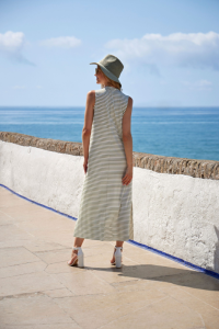 Vestido Largo Marina Bay Janira | Rayas Verde Pistacho Blanco Maxi Sin Mangas | Comprar Online