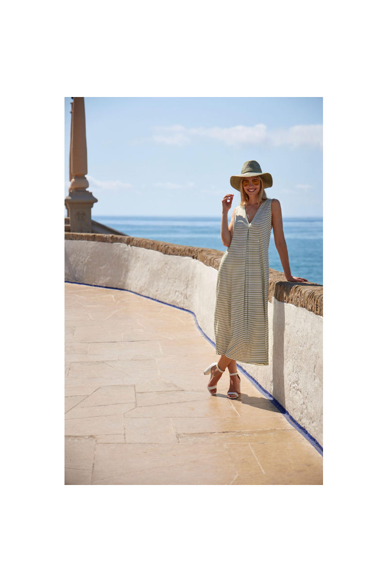 Vestido Largo Marina Bay Janira | Rayas Verde Pistacho Blanco Maxi Sin Mangas | Comprar Online