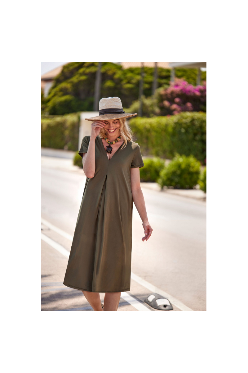 Vestido midi verde oliva, negro Viscolight · Janira | Moda Verano