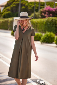 Vestido midi verde oliva, negro Viscolight · Janira | Moda Verano