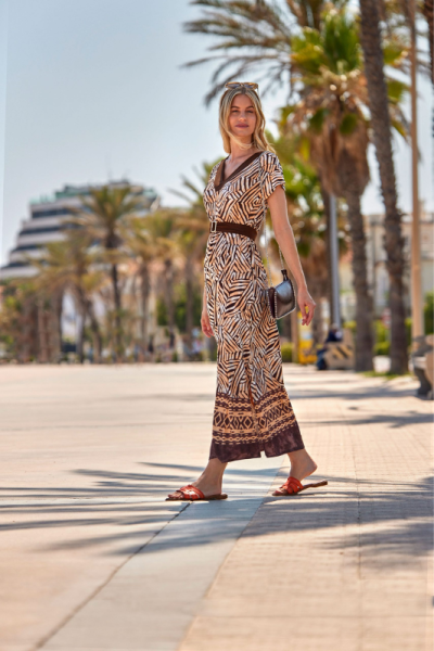 Vestido Largo Masai Janira | Estampado Cebra Étnico Cinturón · Maxi Verano | Comprar Online