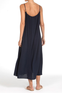 Vestido Largo Brise Azul Marino Janira | Gasa Ligera Escote Cordón Maxi Suelto | Comprar Online