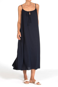 Vestido Largo Brise Azul Marino Janira | Gasa Ligera Escote Cordón Maxi Suelto | Comprar Online