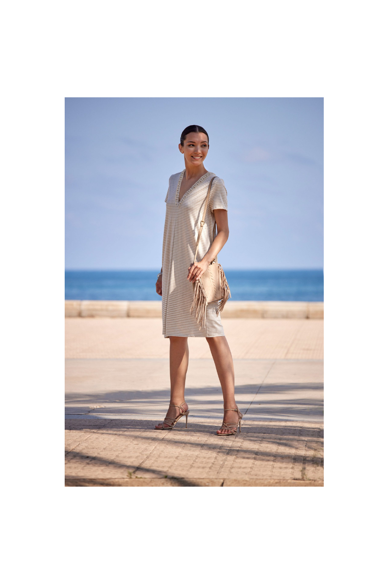 Vestido midi rayas de manga corta Corfu · Janira | Compra Online