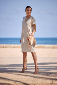 Vestido midi rayas de manga corta Corfu · Janira | Compra Online