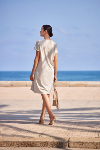 Vestido midi rayas de manga corta Corfu · Janira | Compra Online