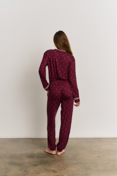 Pijama largo mujer burdeos lunares viscosa | Vicamar