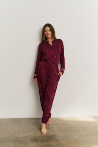 Pijama largo mujer burdeos lunares viscosa | Vicamar