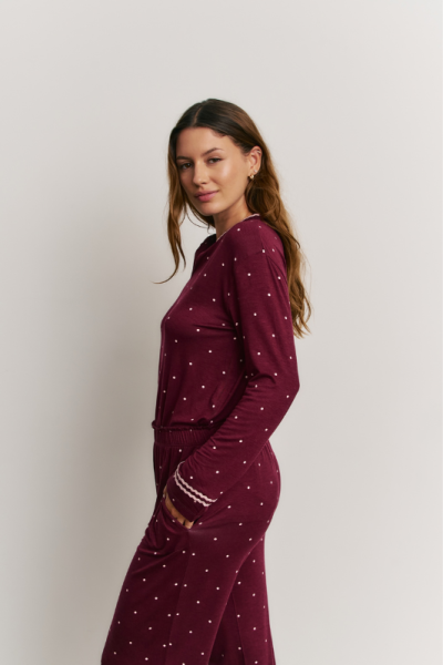 Pijama largo mujer burdeos lunares viscosa | Vicamar