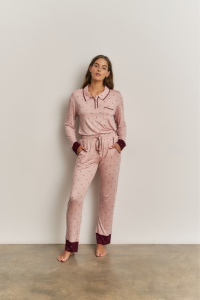 Pijama polo mujer rosa con lunares burdeos | Vicamar