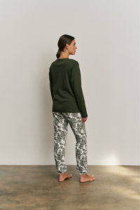 Pijama y bata 3 piezas mujer verde floral | Vicamar