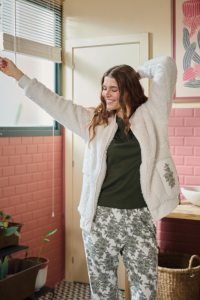 Pijama y bata 3 piezas mujer verde floral | Vicamar