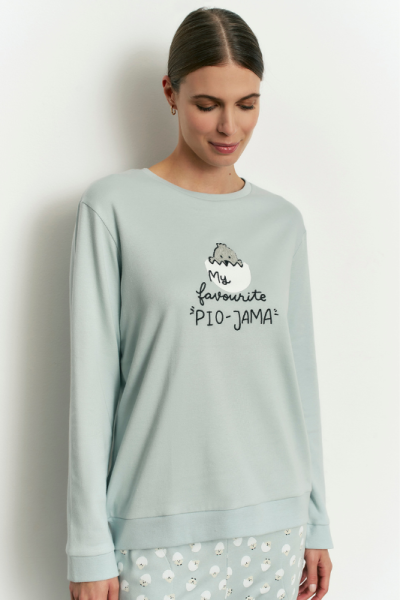 Pijama algodón mujer verde menta pollito | Vicamar