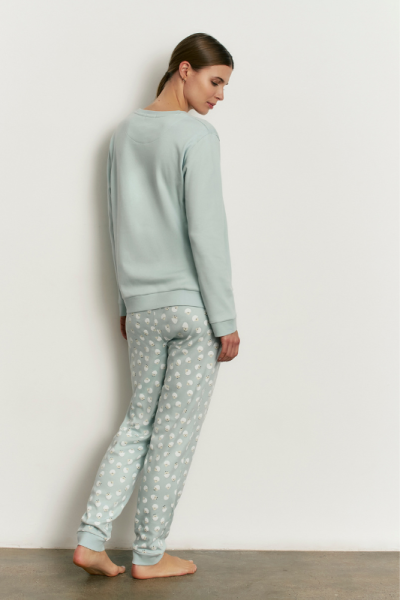 Pijama algodón mujer verde menta pollito | Vicamar
